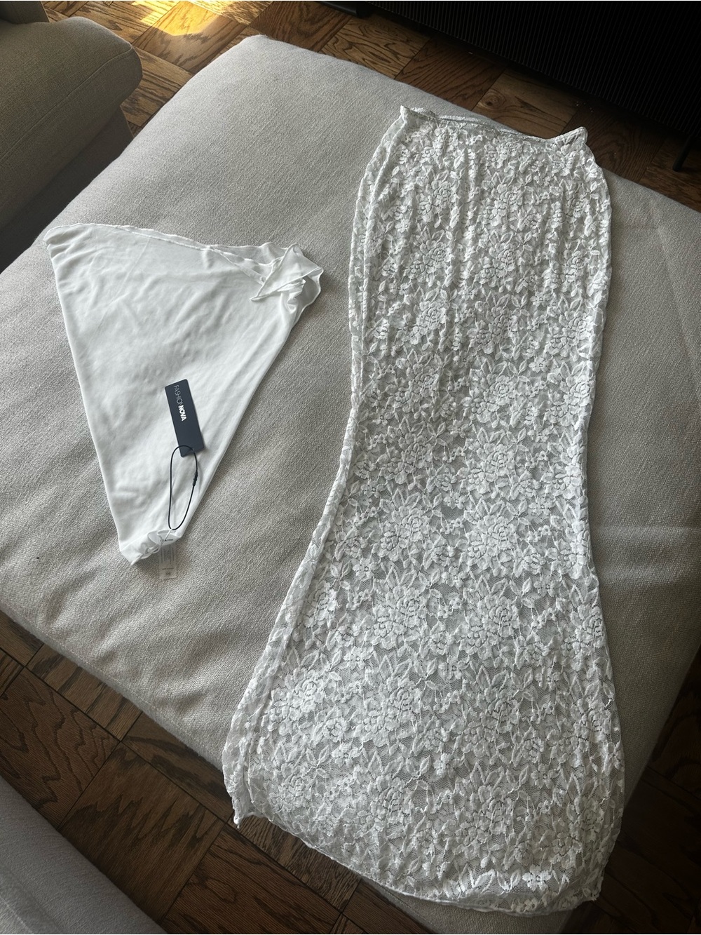 2 White Cover Ups- Lace Maxi and Triangle Sarong